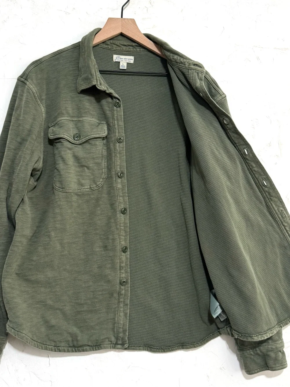J. Crew Knit Goods Olive Green Cotton Waffle Shirt Jacket L